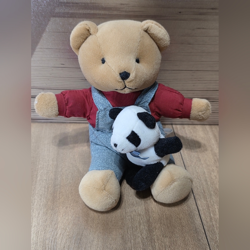 Adorable Tan Teddy Bear with Panda Companion Vintage Springmaid